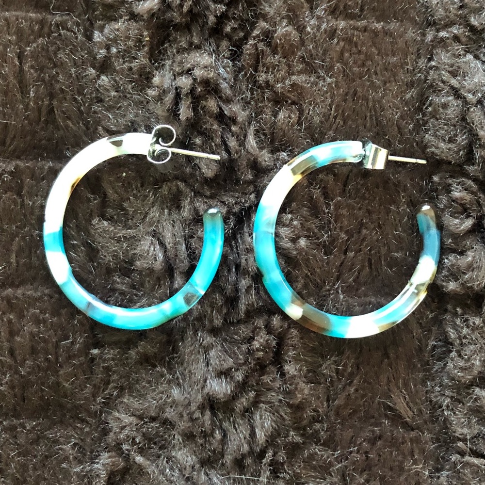 Turquoise Color Tortoise Shell Hoop Earrings